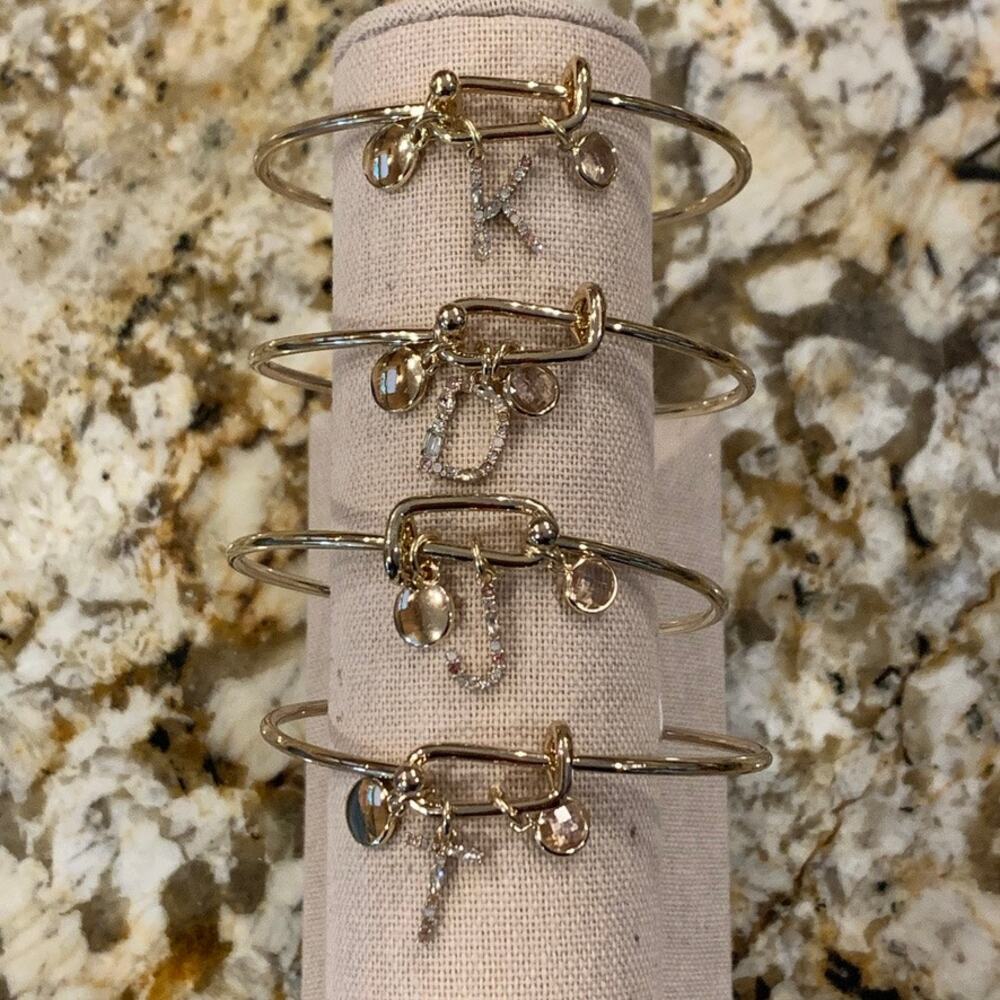 NWT LOFT Gold Tone Pave Rhinestone Initial Charm Bangle Bracelet - LETTER D - Picture 8 of 10